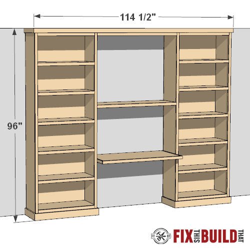 Built - in Bookcases with Integrated Desk plans - Fix This Build That LLC